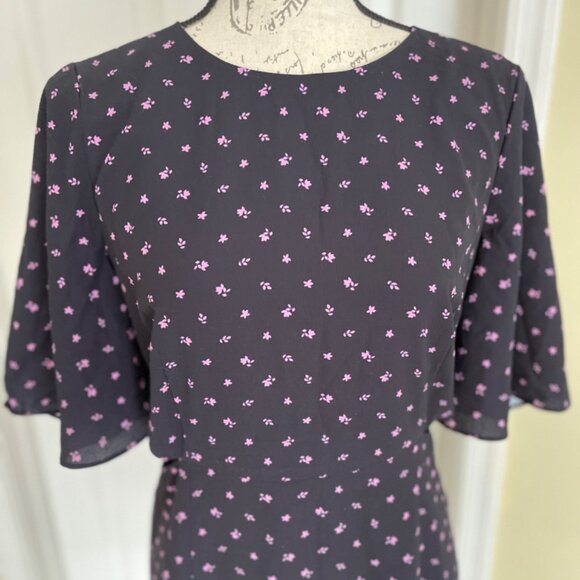 French Connection Verona Crepe Mini Dress Navy Blue Pink Floral Cut Outs Short 8 - Picture 3 of 16